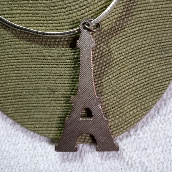 Silvertone omega chain with crystal eiffel tower pendant necklace - Picture 3 of 5